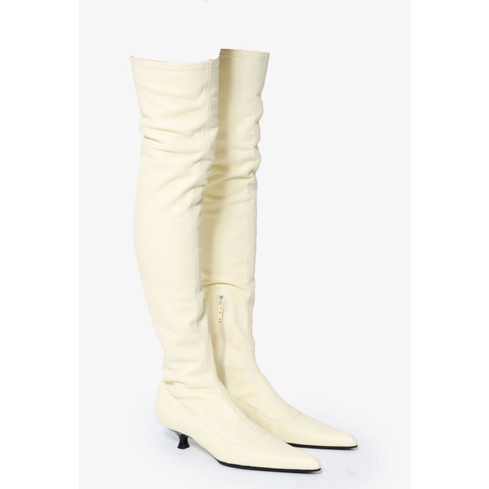 Khaite Volos Leather Over-the-knee Kitten Heel Boots Butter Cream Fall Size 6.5 - Picture 3 of 15